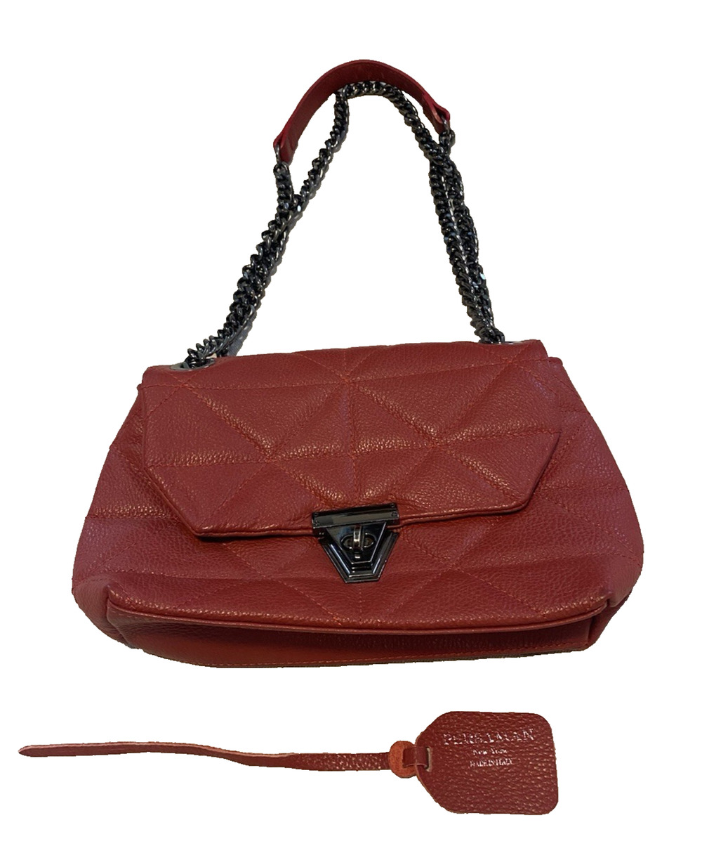 Persaman New York Womens Crossbody Bag Red Pebbled Quilted Leather Italian Purse